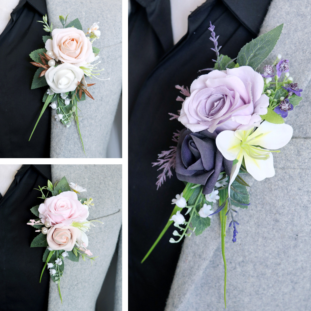  優雅な薔薇と小花のフォーマルコサージュ