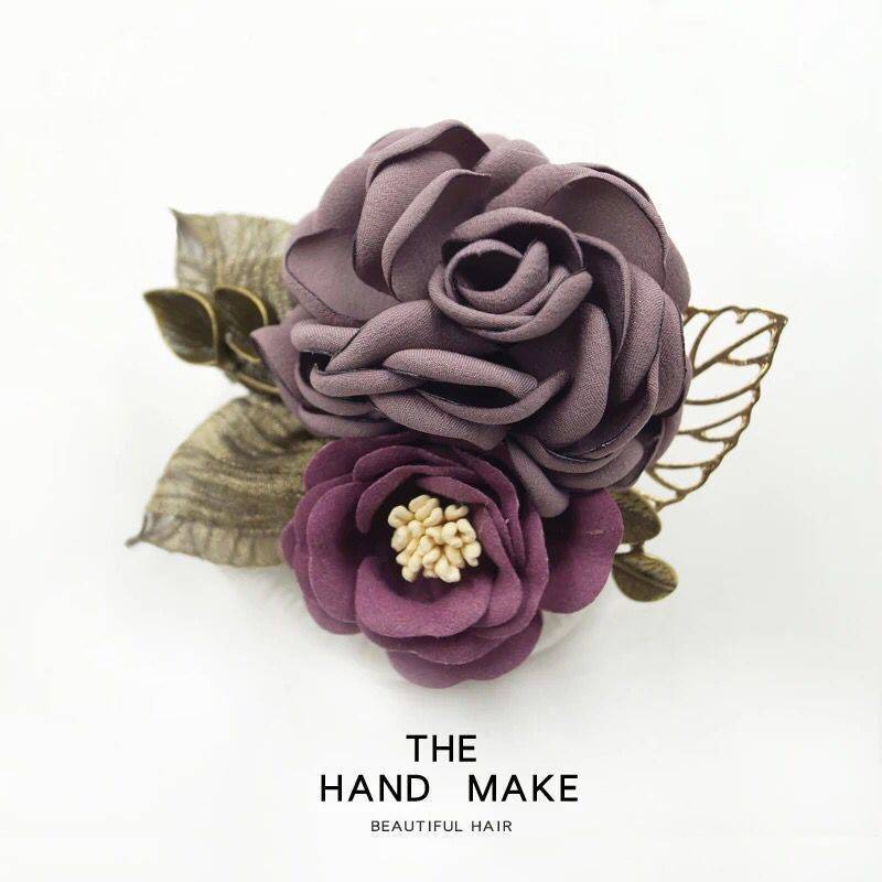 コサージュ 大輪薔薇と小花のエレガント布花コサージュ