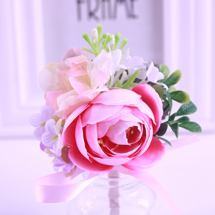 コサージュ 薔薇とかすみ草の上品な花束風コサージュ