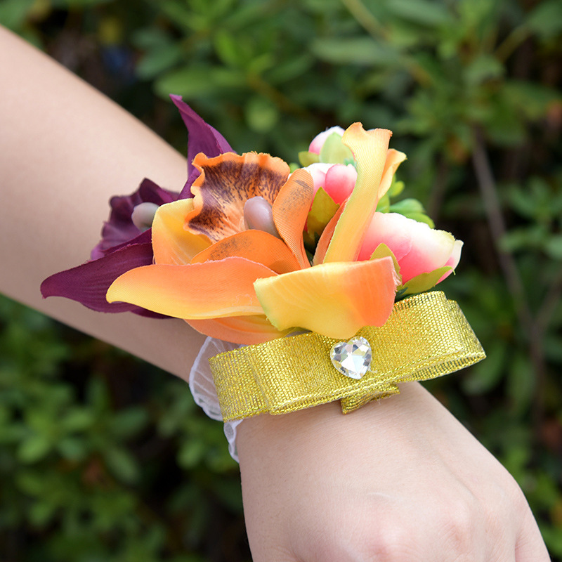 コサージュ 結婚式華やか蘭の手首装着型リストコサージュ