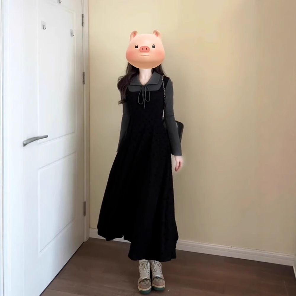 リボン襟付きニットワンピース