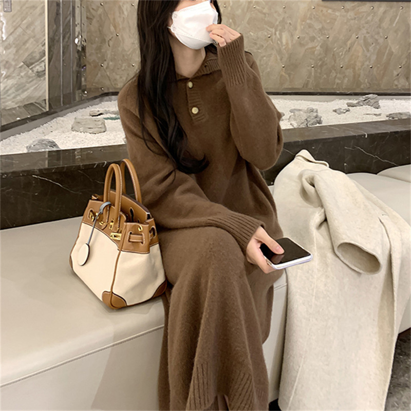 リブカラーニットワンピース