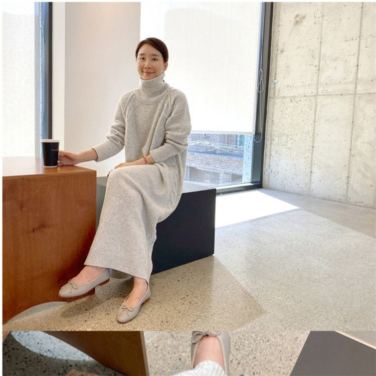 タートルネック ニットワンピース ロング丈 レディース 韓国風