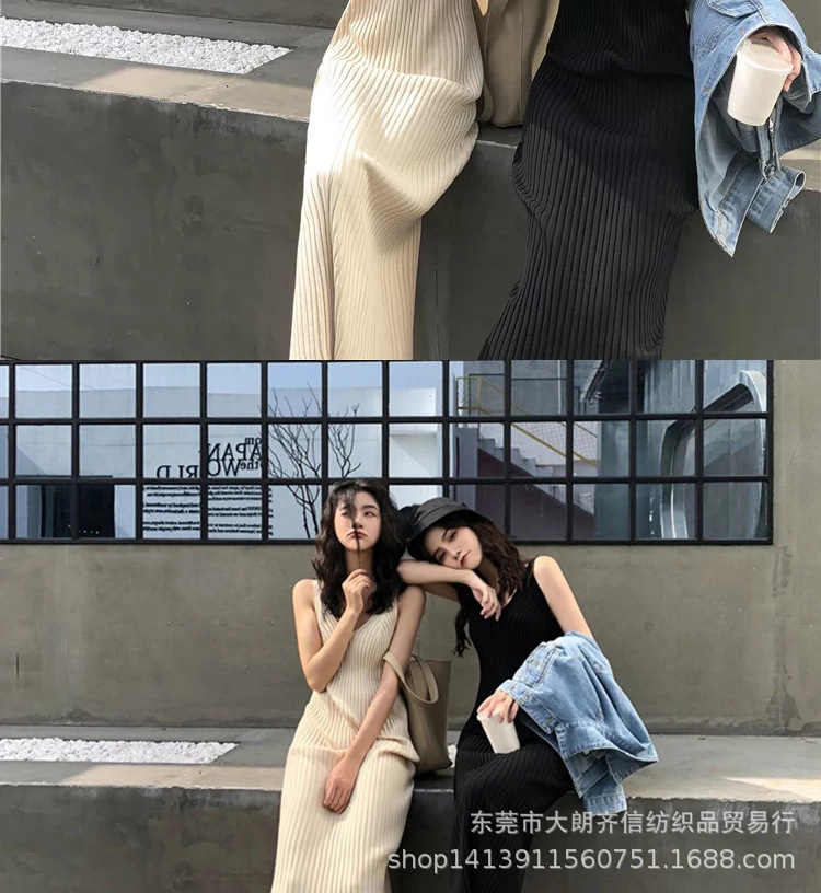ニットワンピース シンプル美シルエットリブニットキャミワンピース