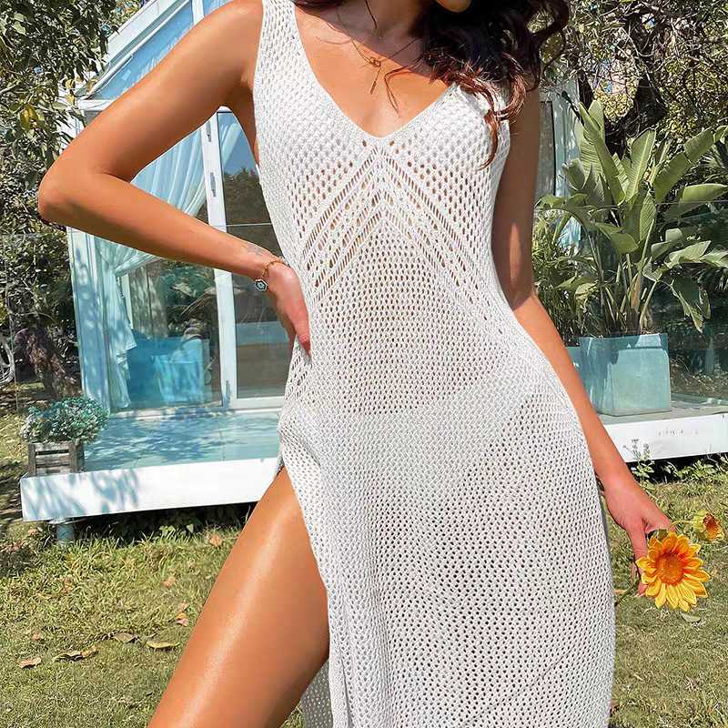 メッシュ透かし編みキャミニットワンピース