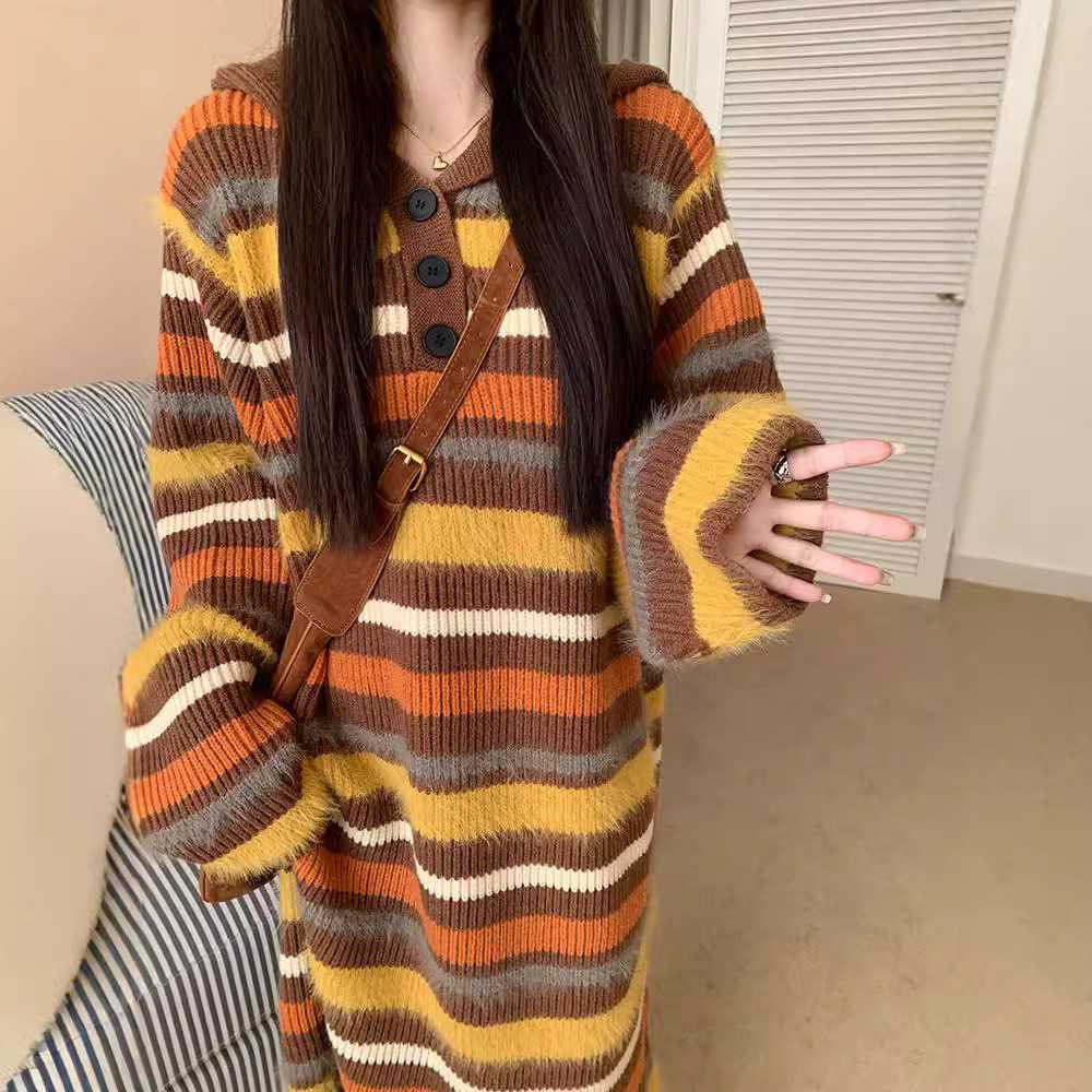 マカロンストライプニットワンピース