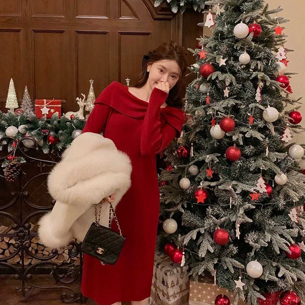 肩リボンデザインニットワンピース