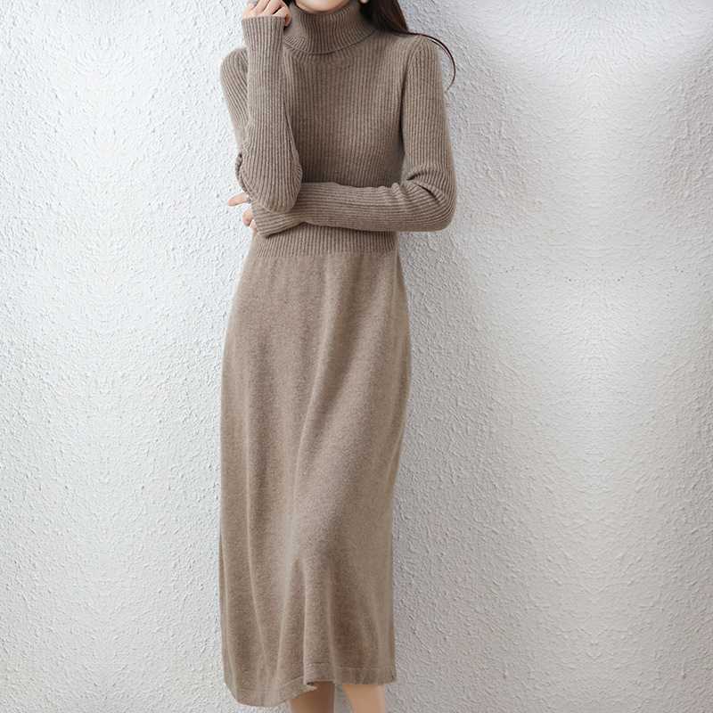 リブ編みスリムニットワンピース