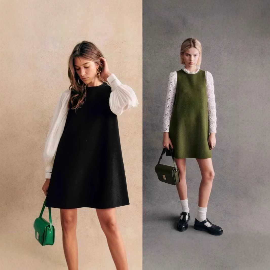 ニットワンピース パフスリーブ ミニワンピース