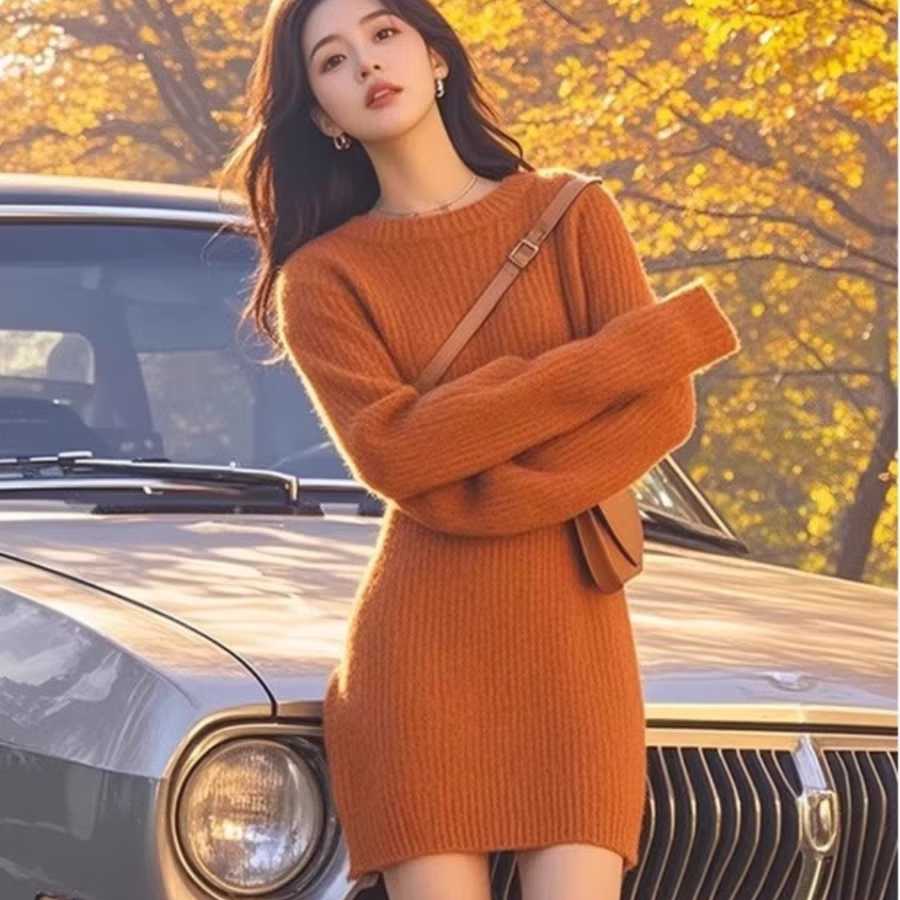 ゆったりシルエットリブニットワンピース