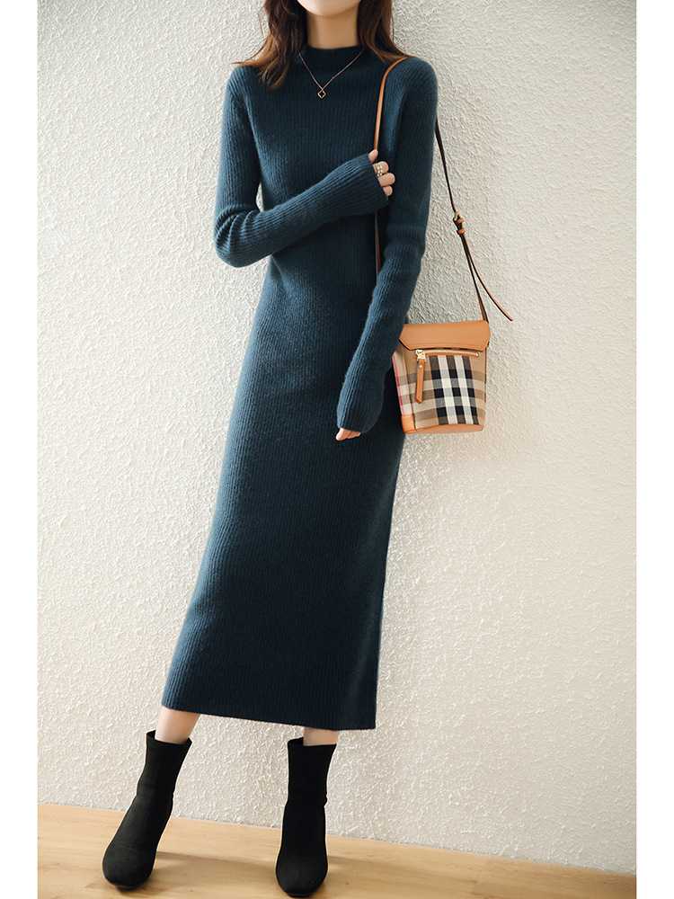 ニットワンピース リブニット タートルネックワンピース