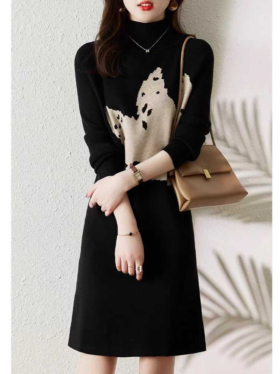ニットワンピース モダンシルエット タートルネックニット ワンピース