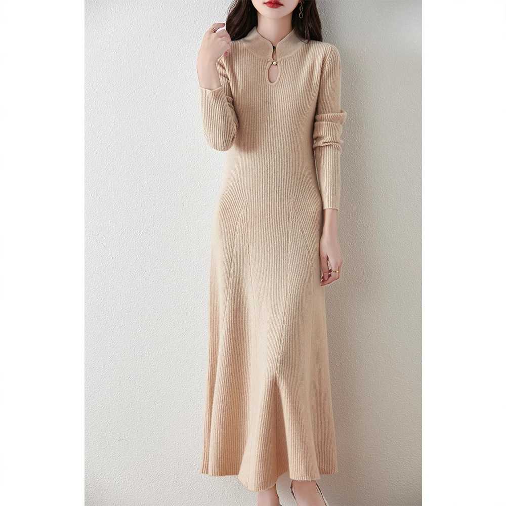 ニットワンピース 優美シルエット リブ編みワンピース