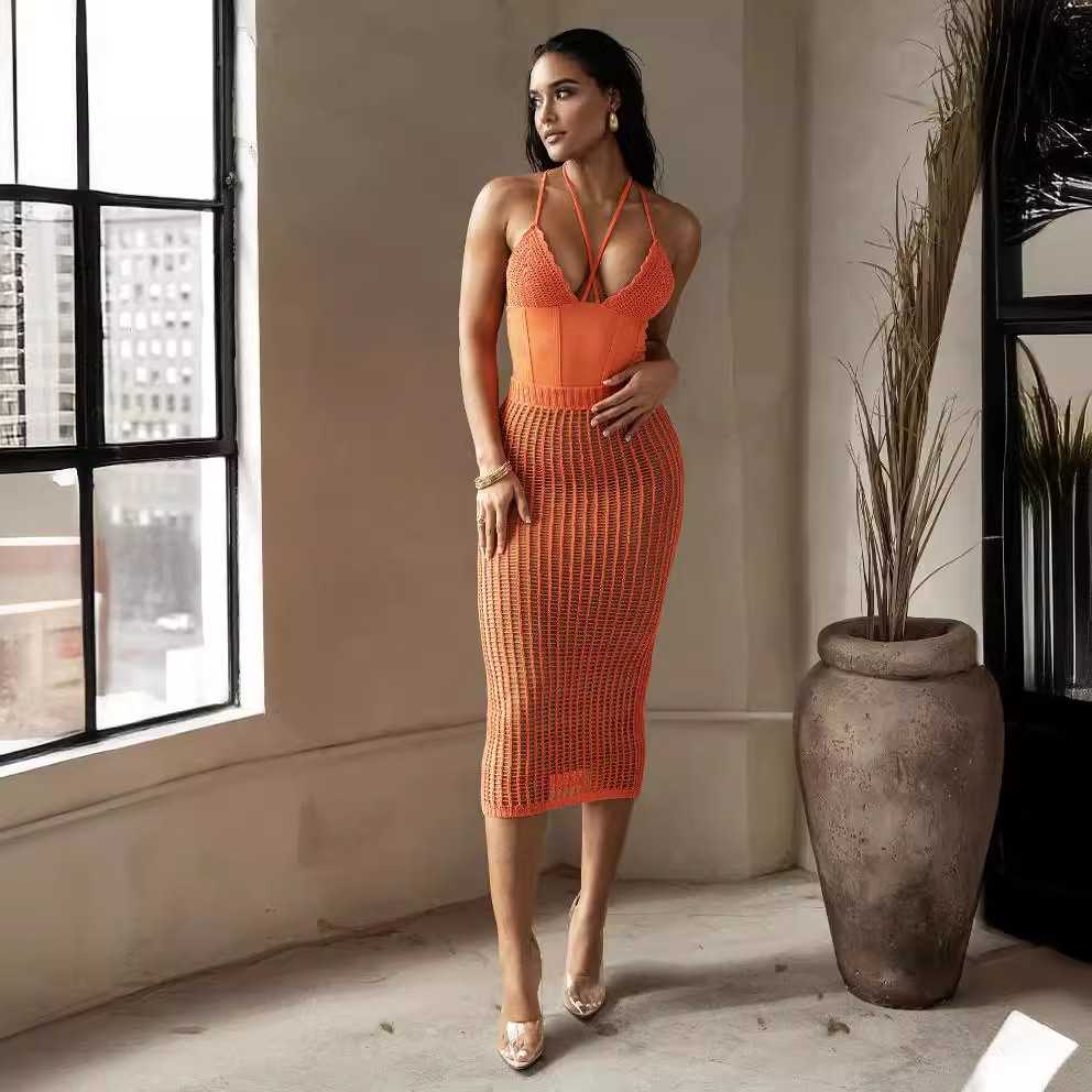 透かし編みニットワンピース