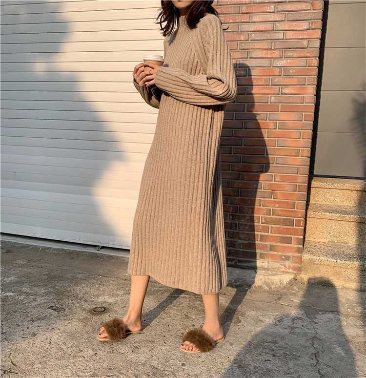 リブ編みあったかロングニットワンピース