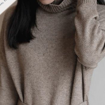 冬新作タートルネックニットワンピース長袖上品レディース