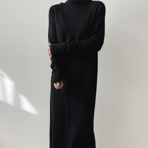 タートルネック ニットワンピース ロング丈 レディース 韓国風