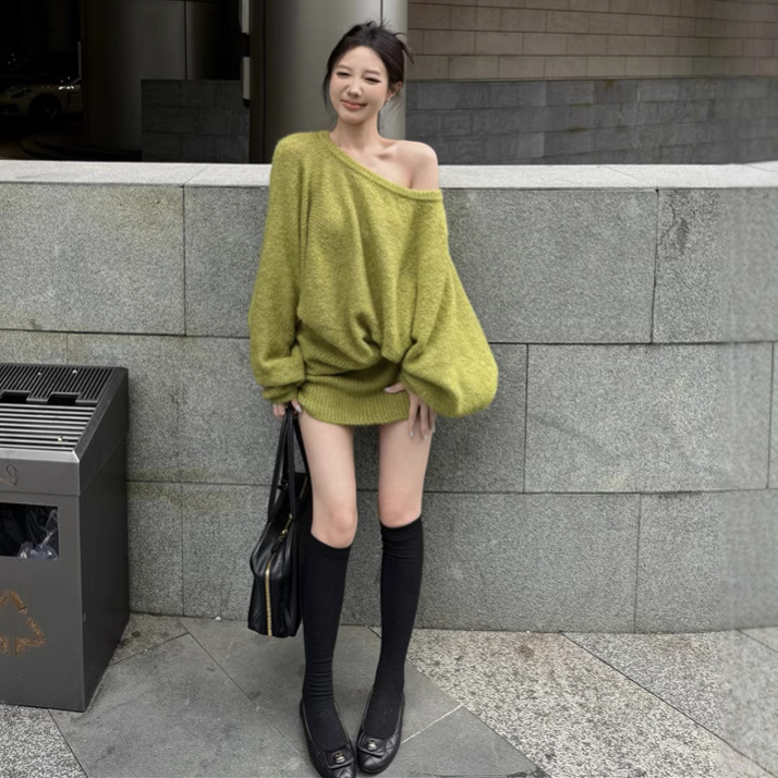 ニットワンピース オーバーサイズふんわりニットミニワンピース