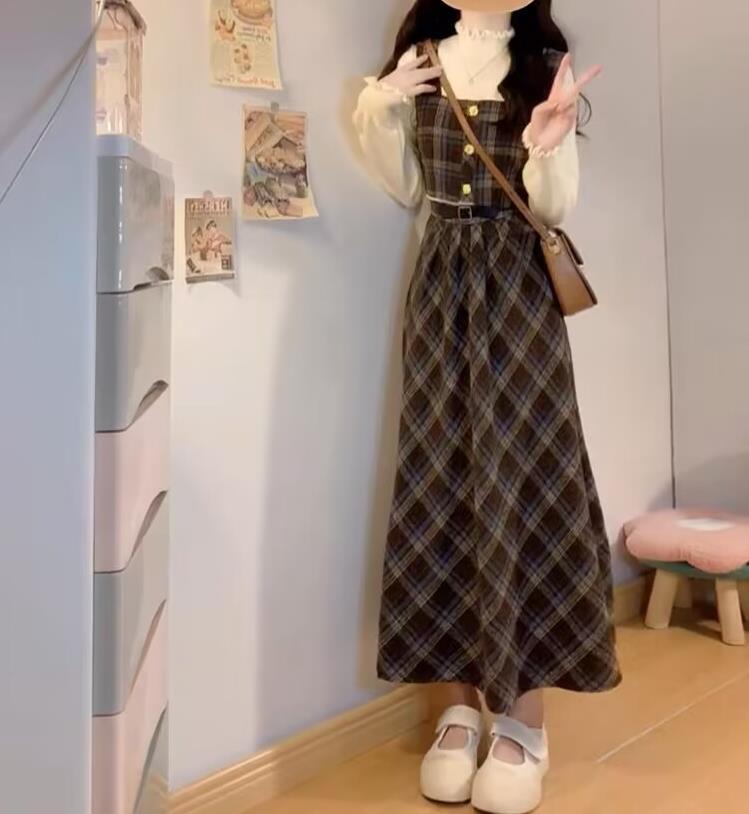 格子柄フリルメロウニットワンピース
