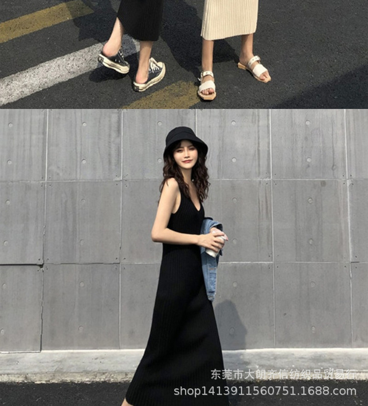 ニットワンピース シンプル美シルエットリブニットキャミワンピース