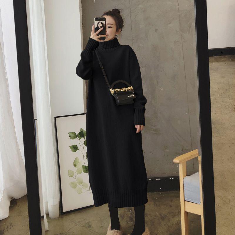 シンプル優雅タートルニットワンピース