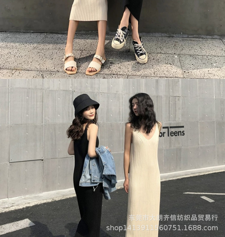 ニットワンピース シンプル美シルエットリブニットキャミワンピース