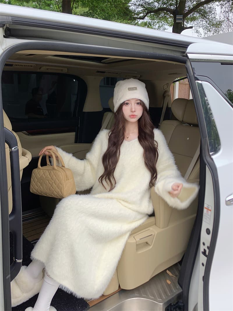 ニットワンピース 今季注目の上品デザイン毛玉ニットロングワンピース