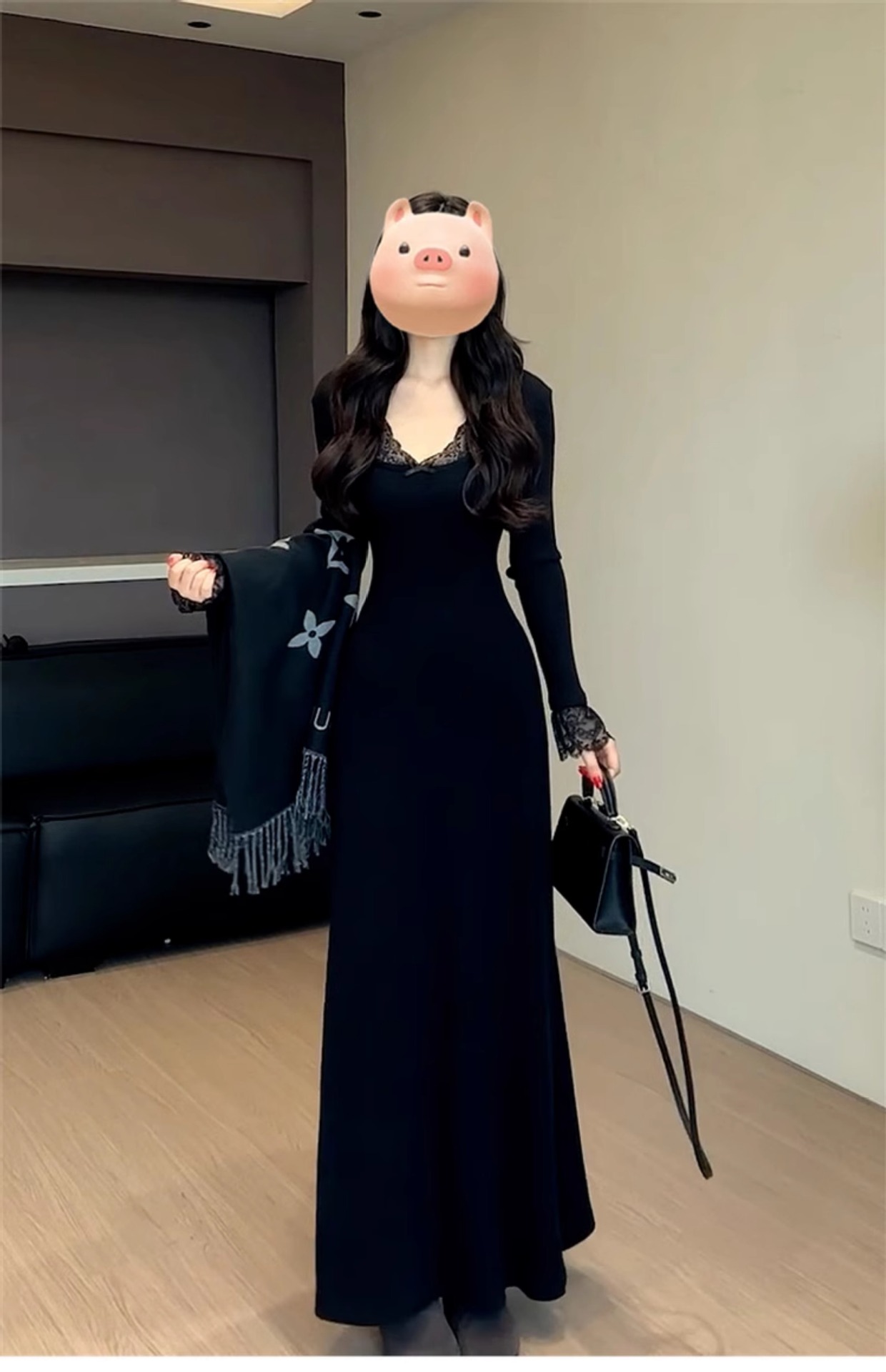 レース付き リブニットワンピース