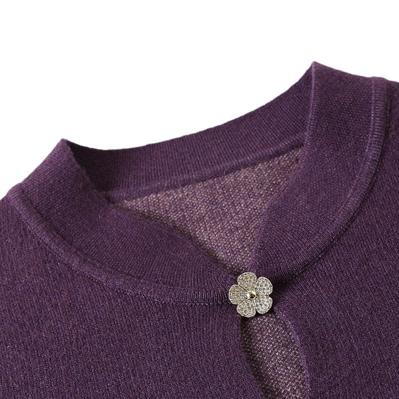 花柄刺繍入りマンダリンニットワンピース