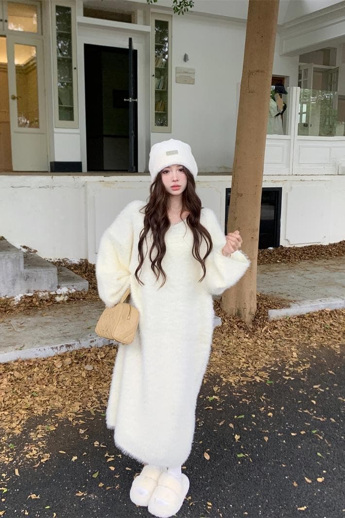 ニットワンピース 今季注目の上品デザイン毛玉ニットロングワンピース