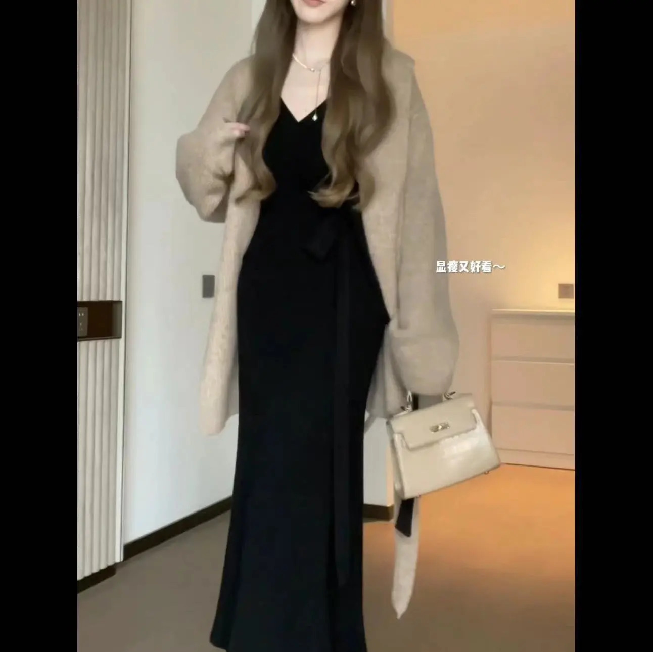 リボン結びニットワンピース