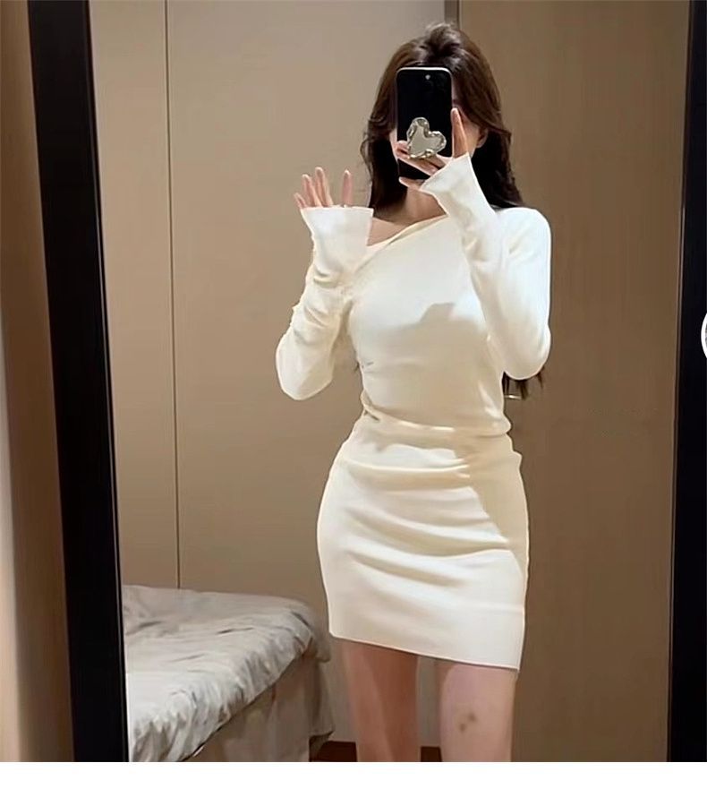 オフショルダーワンレイヤーニットワンピース