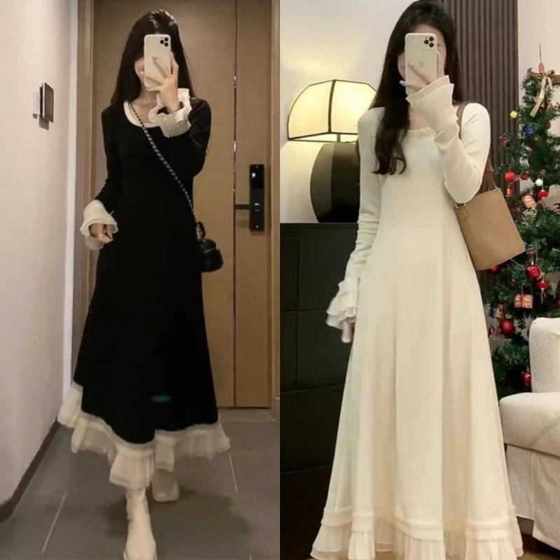 上品フリルニットワンピース