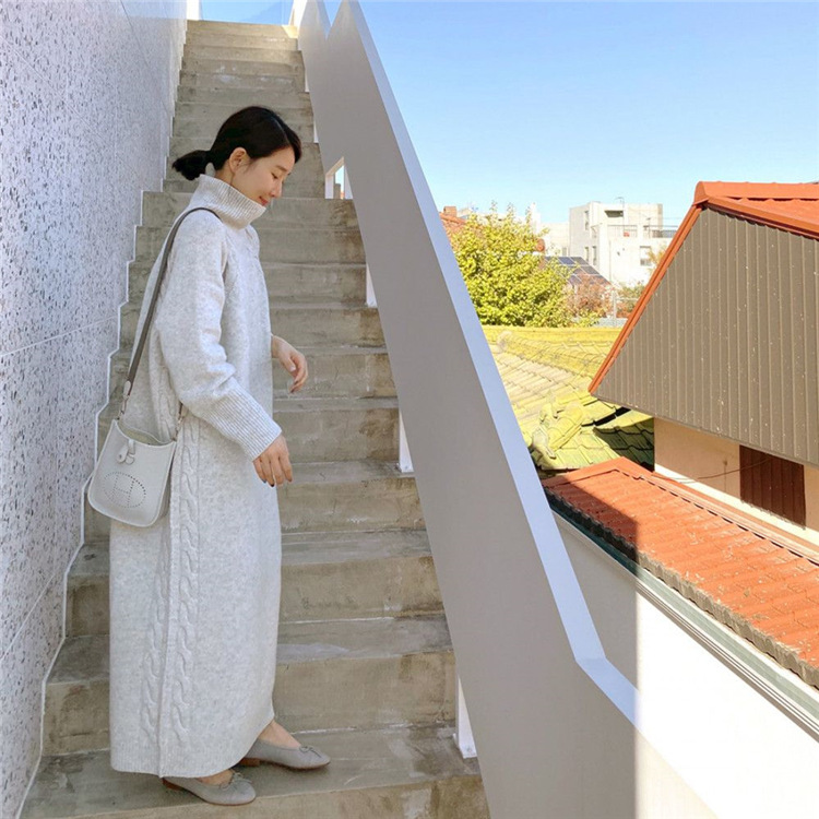 タートルネック ニットワンピース ロング丈 レディース 韓国風