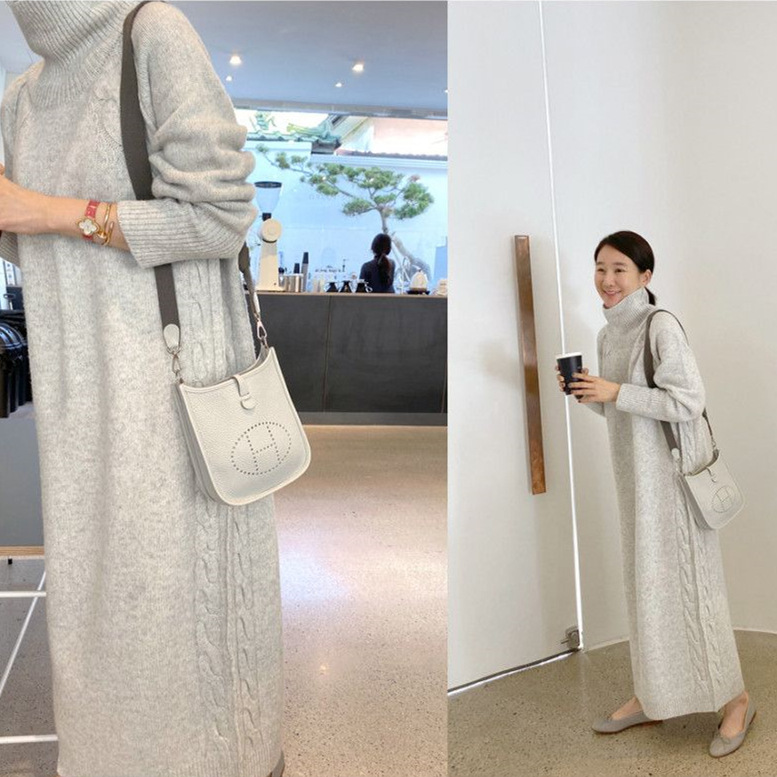 タートルネック ニットワンピース ロング丈 レディース 韓国風