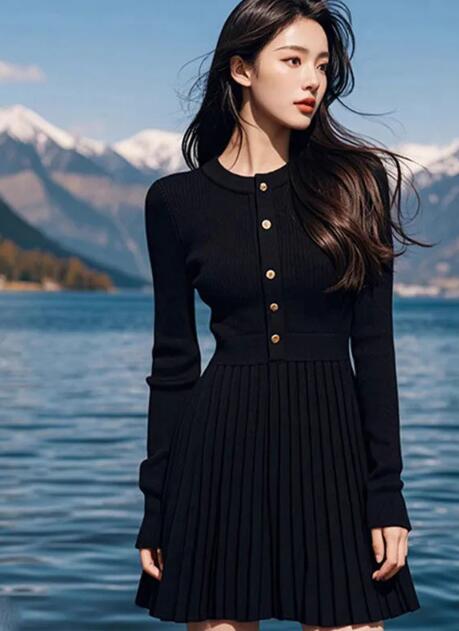 ２０２６年新作レディース長袖ニットワンピース