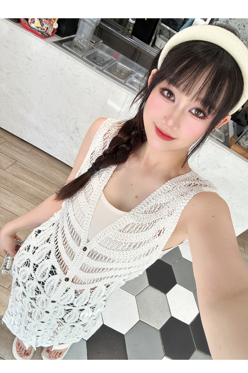 花柄かぎ針編みニットワンピース