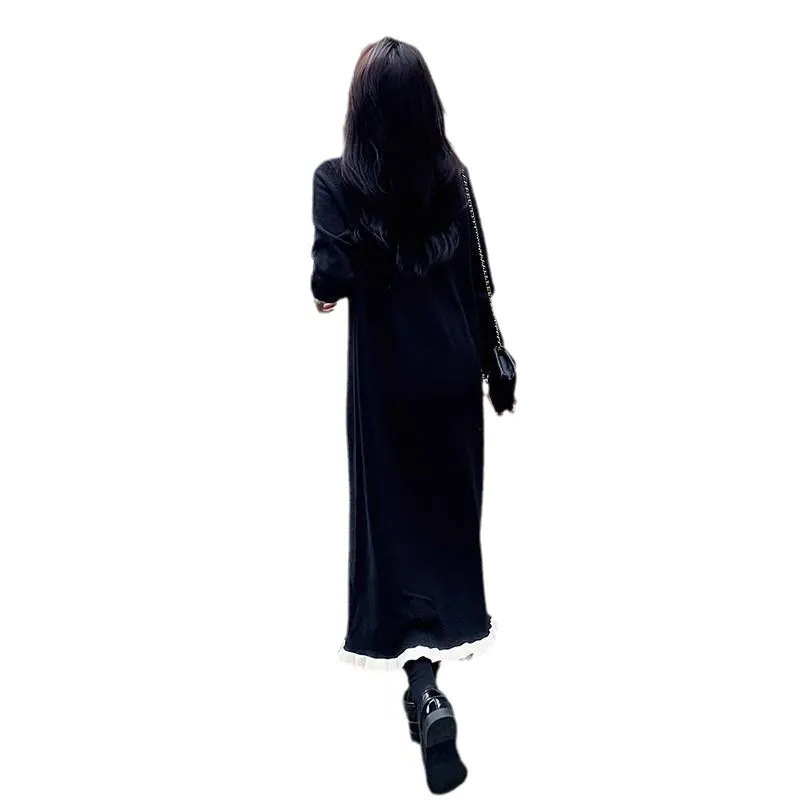 フリルレース襟付きニットワンピース