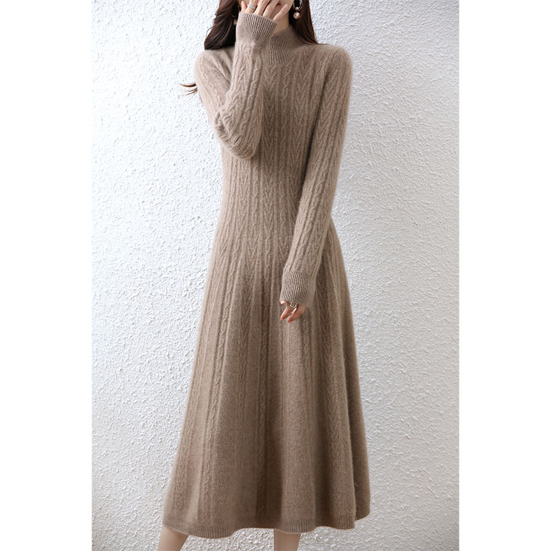 上質カシミヤ混 縄編みニットワンピース
