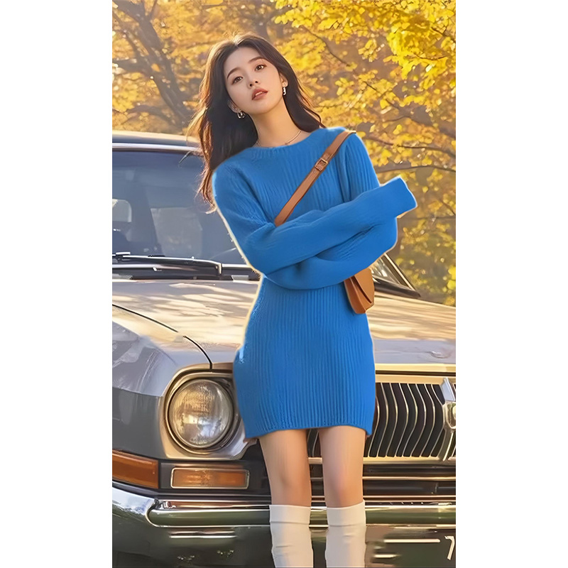 ゆったりシルエットリブニットワンピース