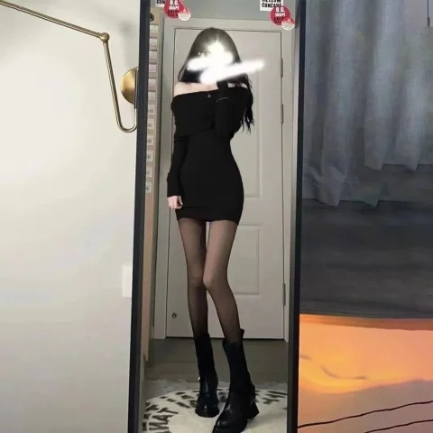 シンプル フィット ニットワンピース