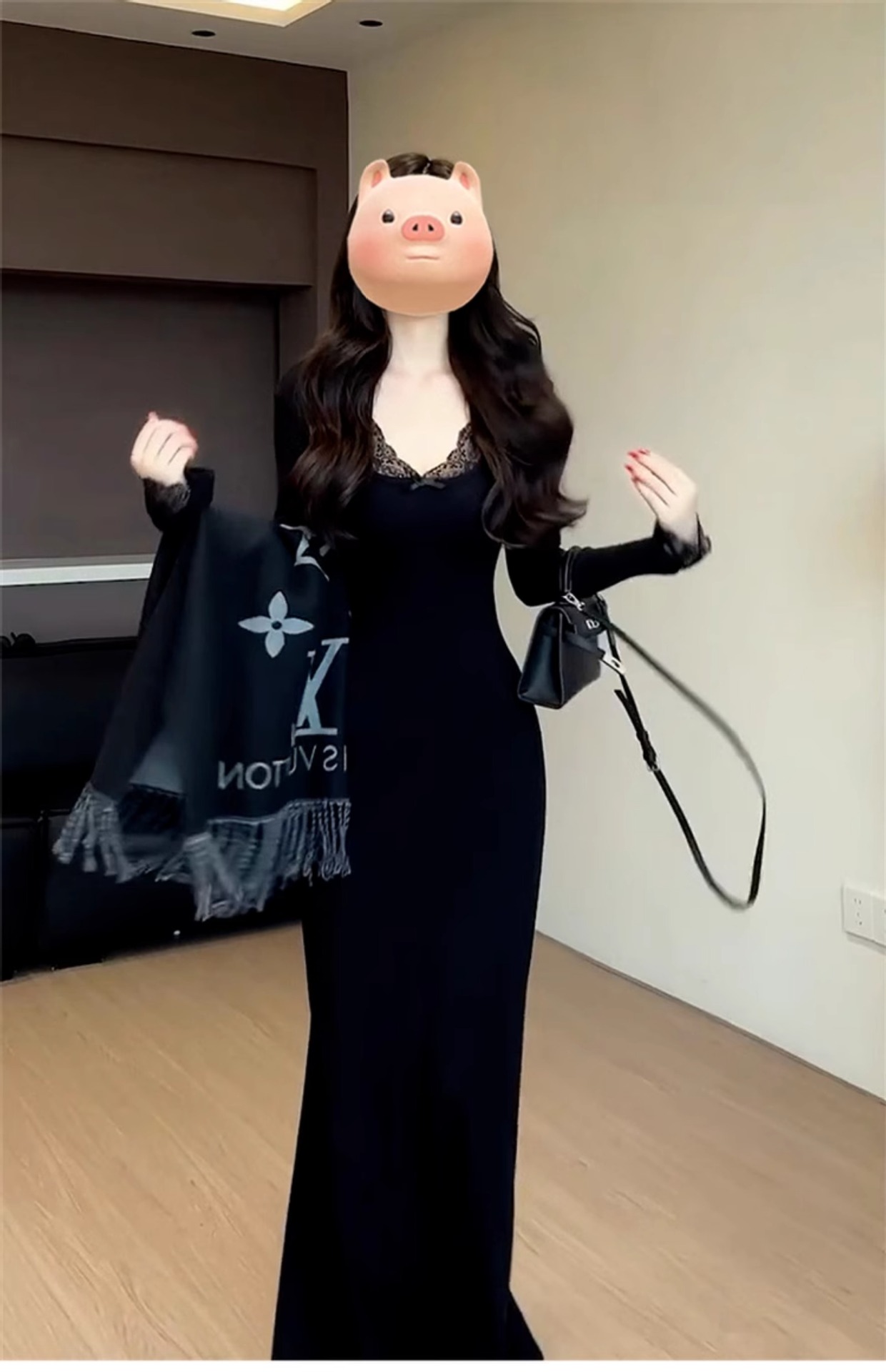 レース付き リブニットワンピース