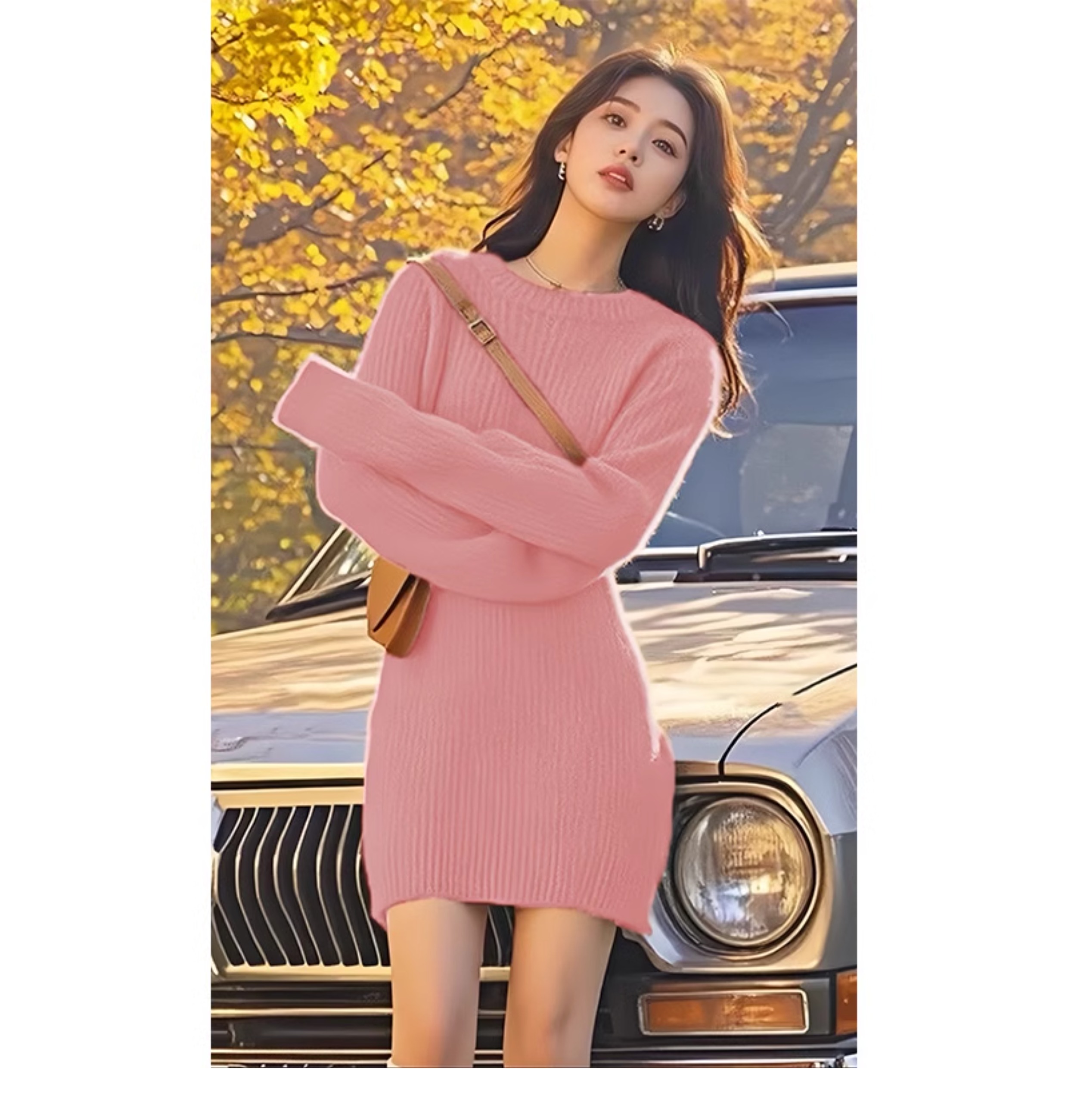 ゆったりシルエットリブニットワンピース