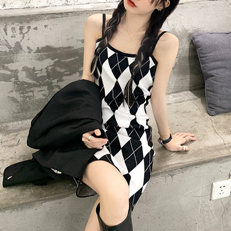 ニットワンピース アーガイルニットキャミワンピース