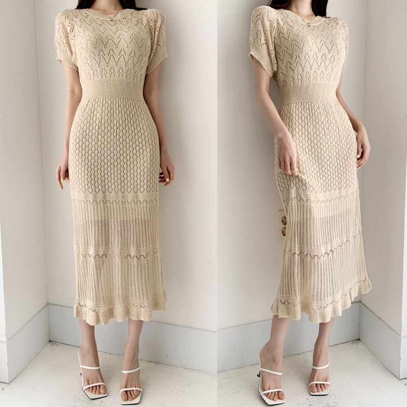 レディース透かし編みニットワンピース２色
