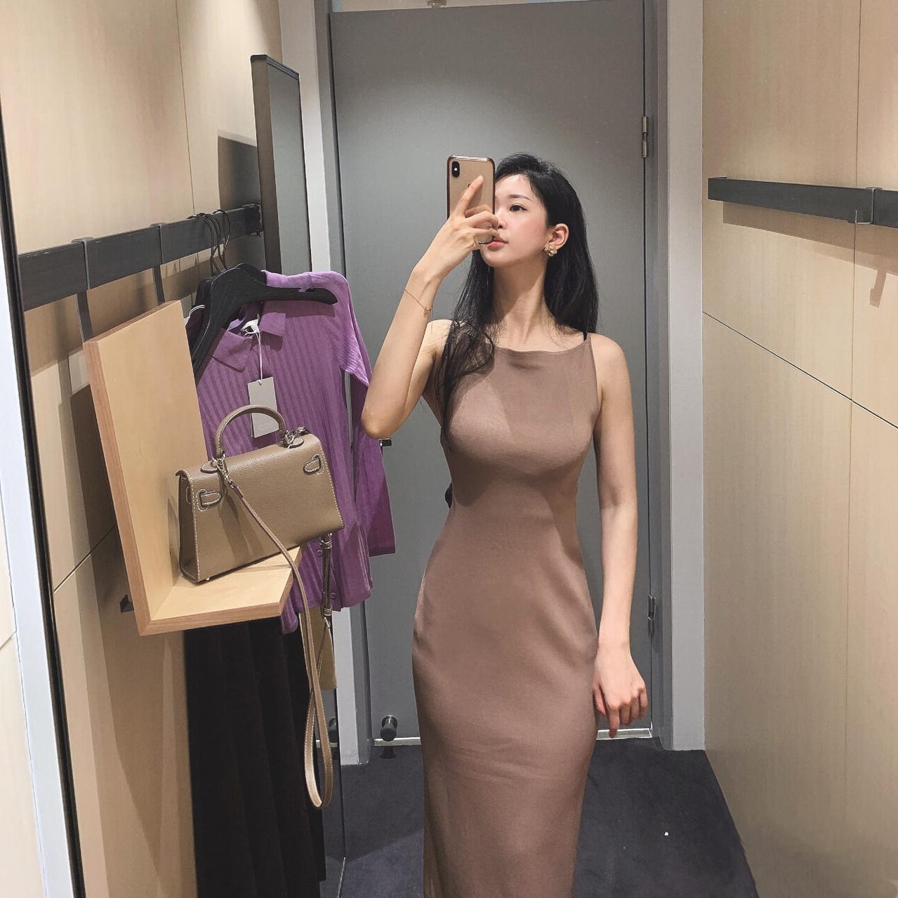 ニットワンピース シンプル美シルエットニットキャミワンピース
