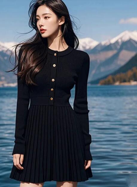 ２０２６年新作レディース長袖ニットワンピース