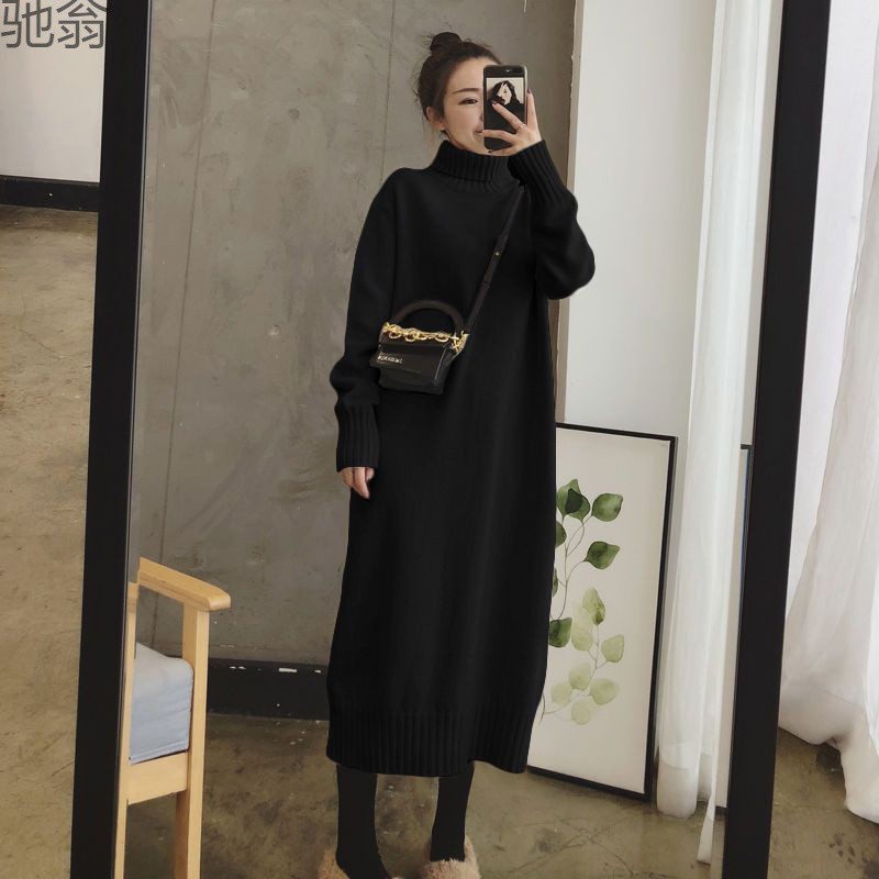 シンプル優雅タートルニットワンピース