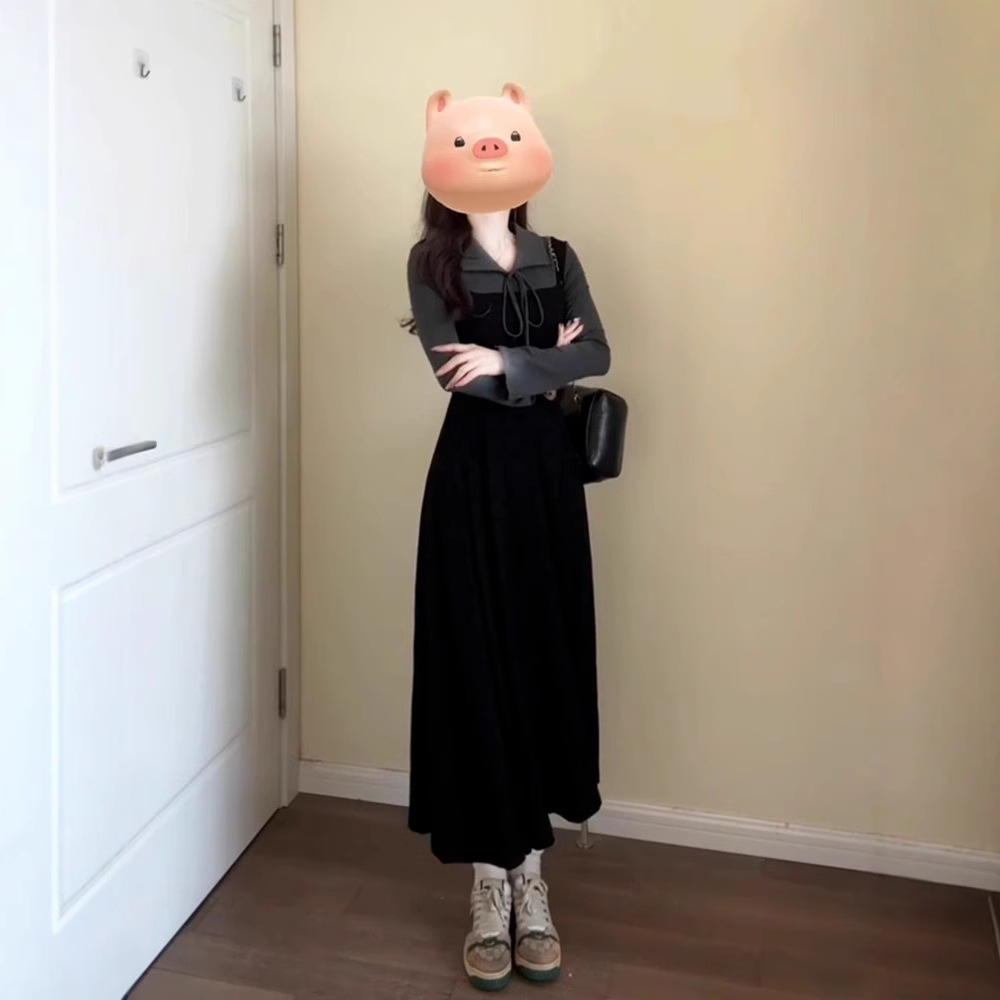 リボン襟付きニットワンピース