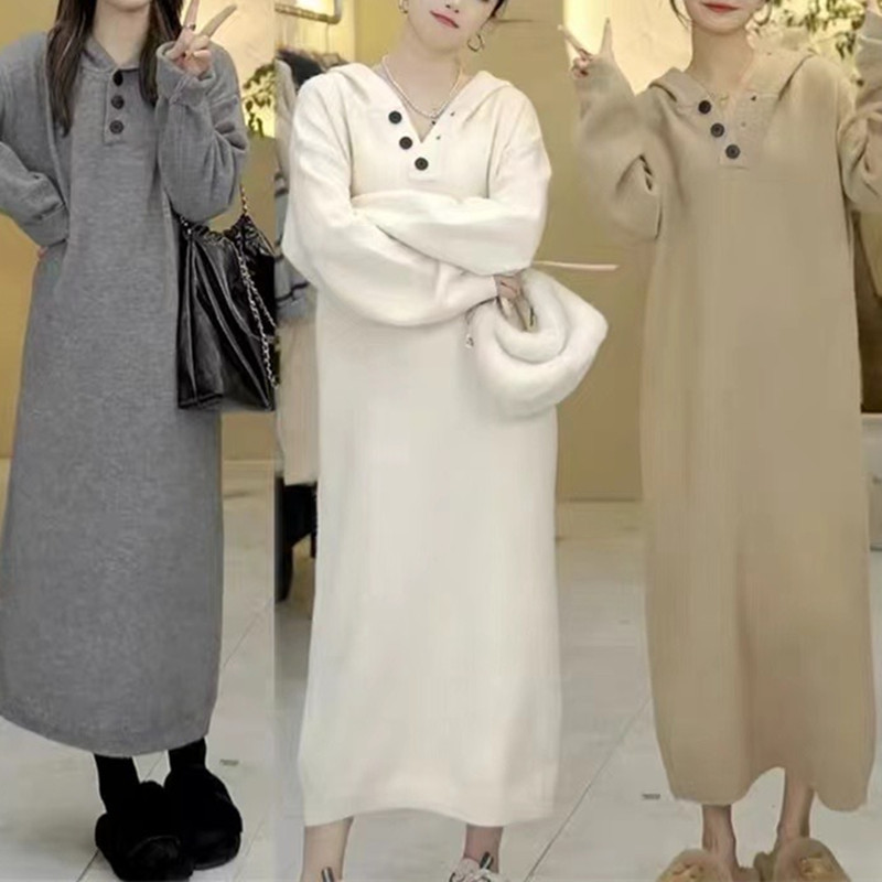 ゆったりヘンリーネックニットワンピース